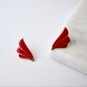 Red Vintage Wing Stud Earrings
